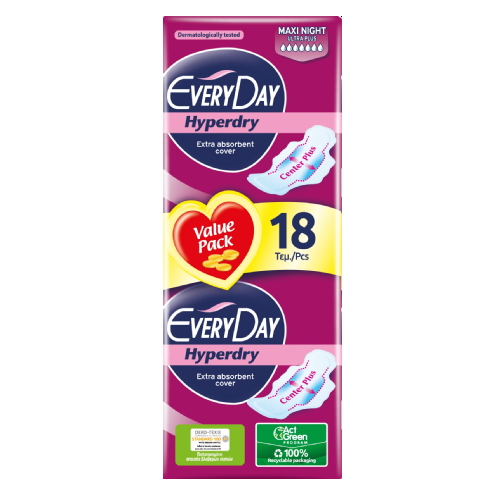 Σερβιέτες Everyday Hyperdry Maxi Night 18 ΤΜΧ