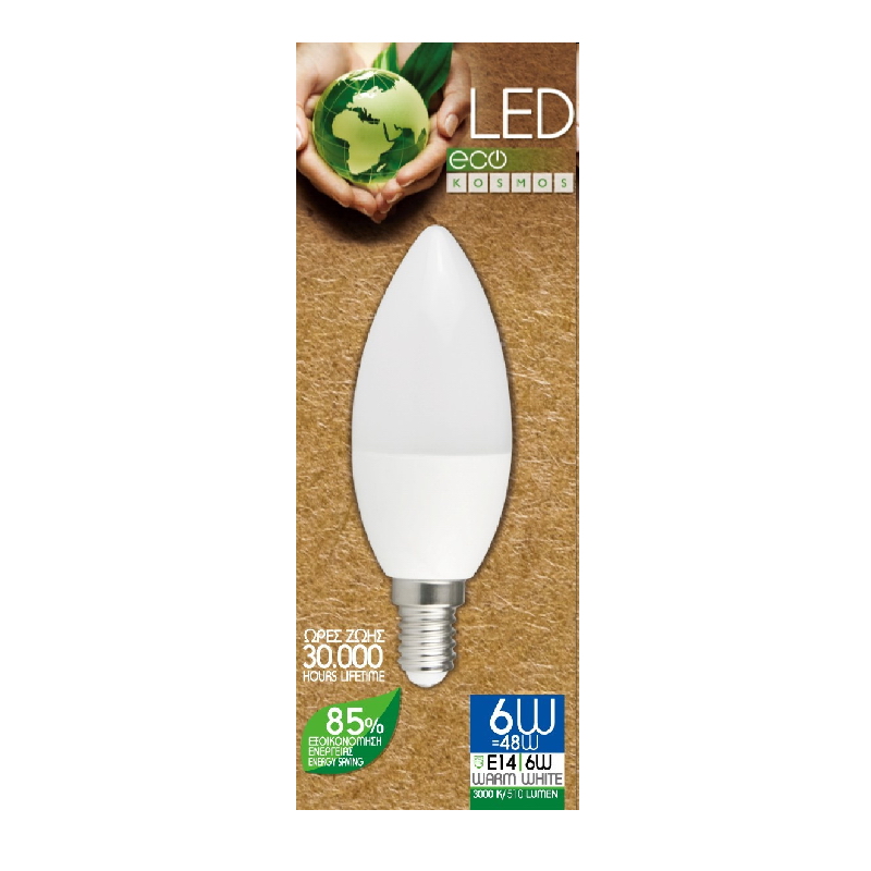 Λάμπα Κερί LED Kosmos Θερμό Φώς 6W